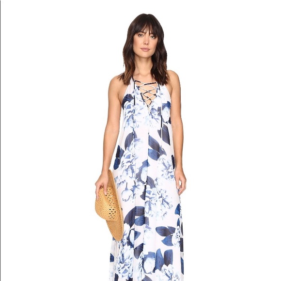 Show Me Your MuMu Dresses & Skirts - Logan Lace up Maxi Bouquet Blue S